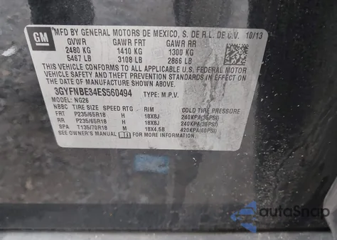 2014 Cadillac Srx Luxury Collection z USA, uszkodzony, nr VIN 3GYFNBE34ES560494